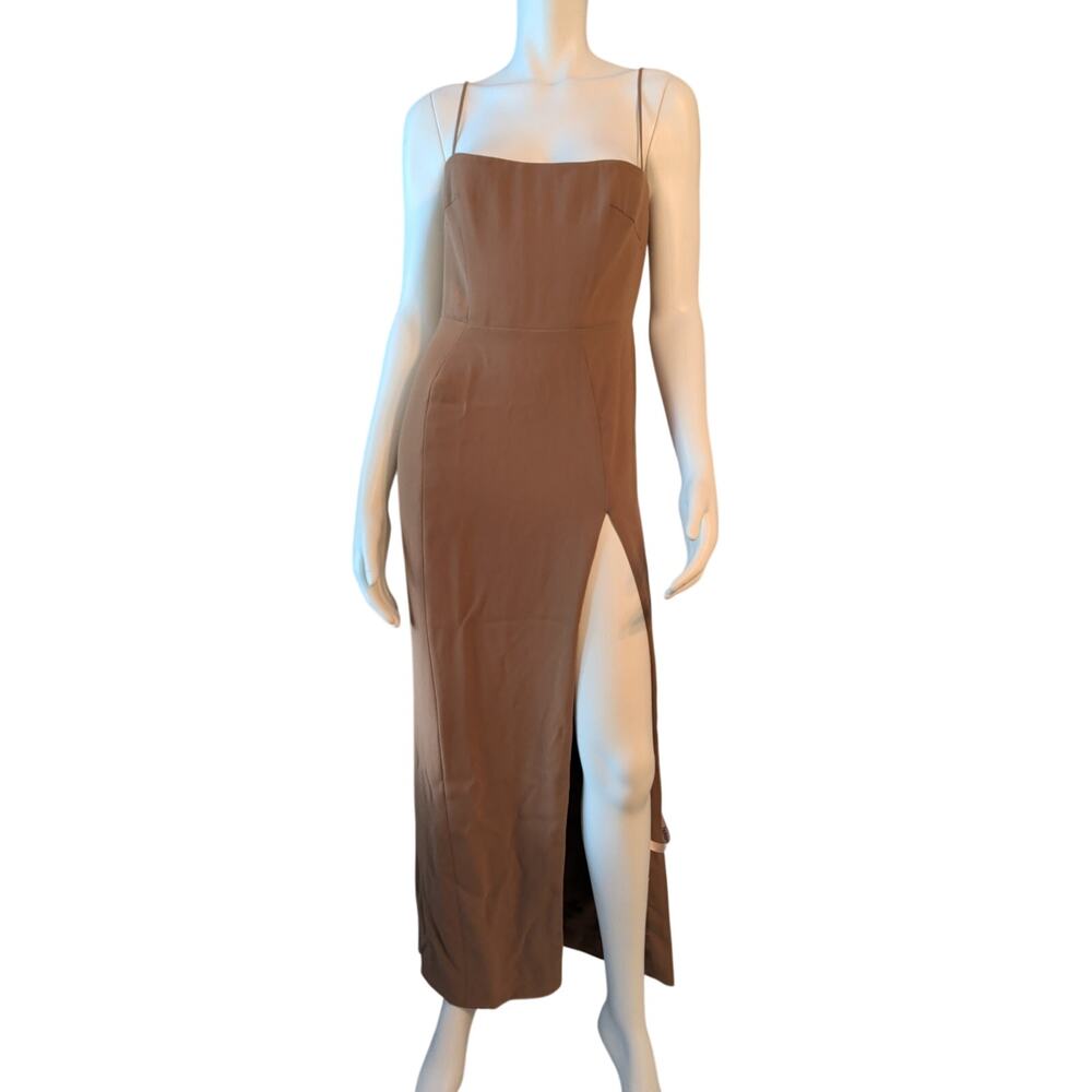 NWT House of CB London Jaida Toast Tan Corset Maxi Dress Side Slit Size L+
